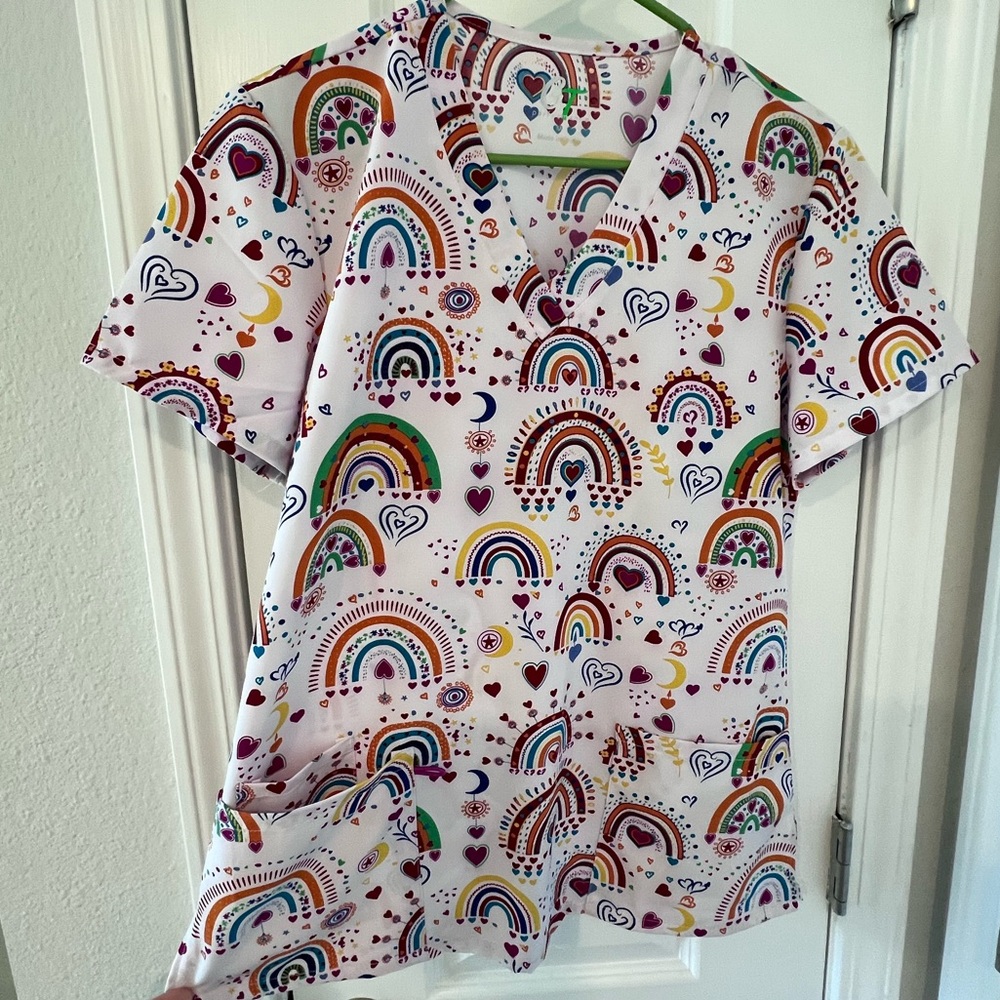 Rainbow Ladies Scrub Shirt